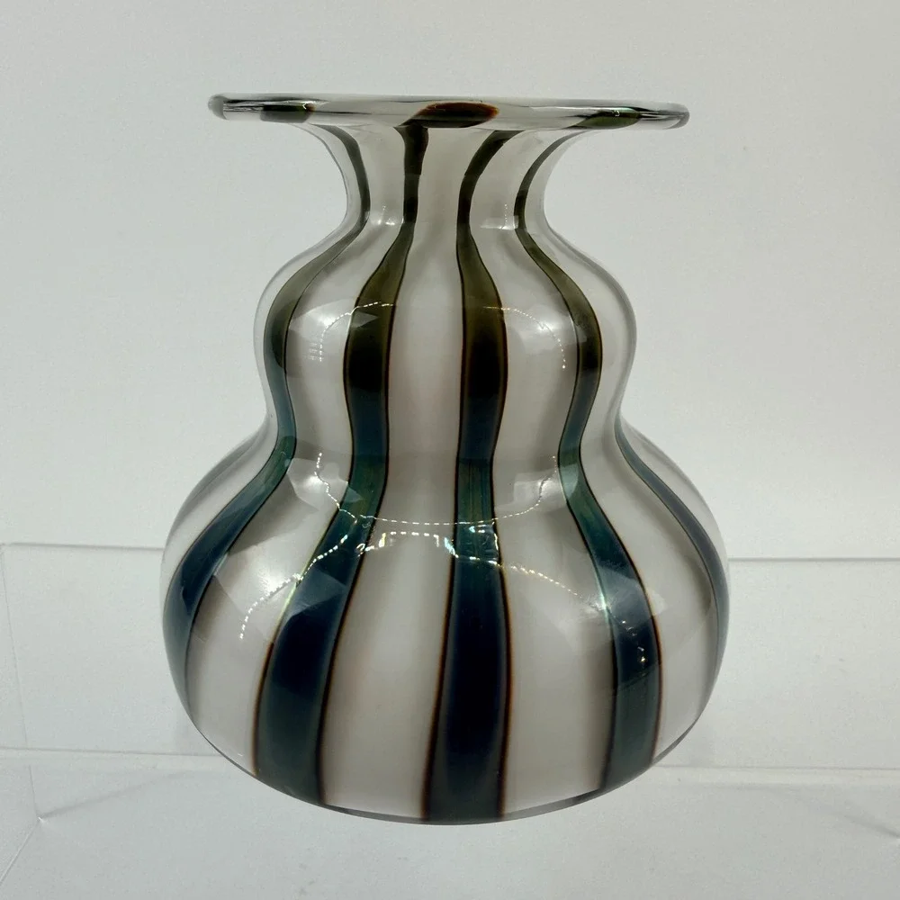 Vintage Iittala Nuutajarvi Markku Salo Striped Art Glass Vase Signed Finland